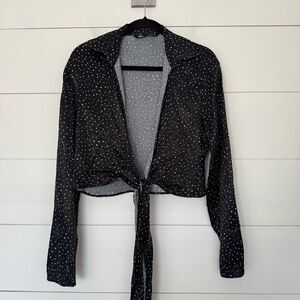 Zara Women’s Small Black Polka Dot Tie Front Blouse